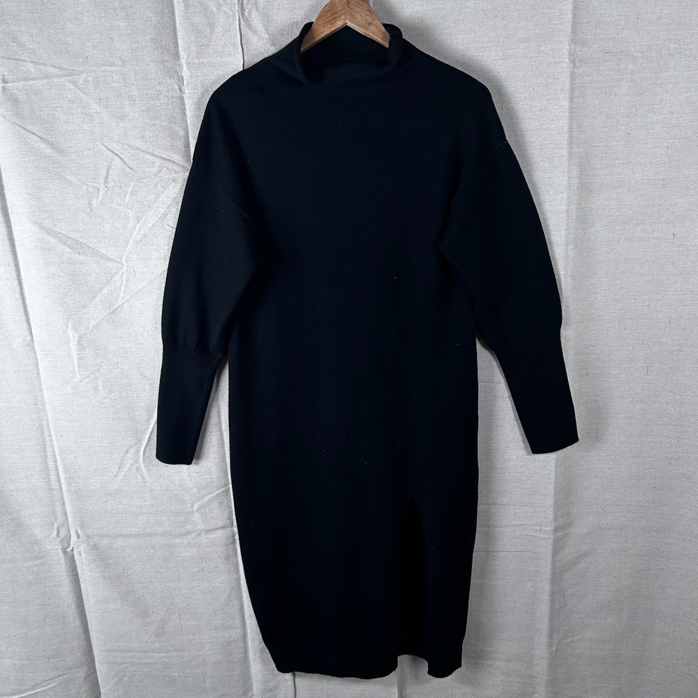 Anthropologie Line and Dot Black Sweater Dress Merino Wool Blend Womans‎ Size XS